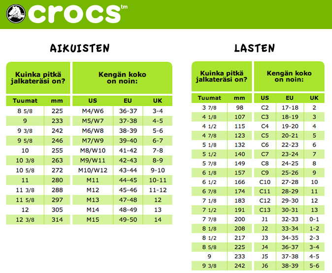 Crocs Kids Shoe Size Conversion Chart
